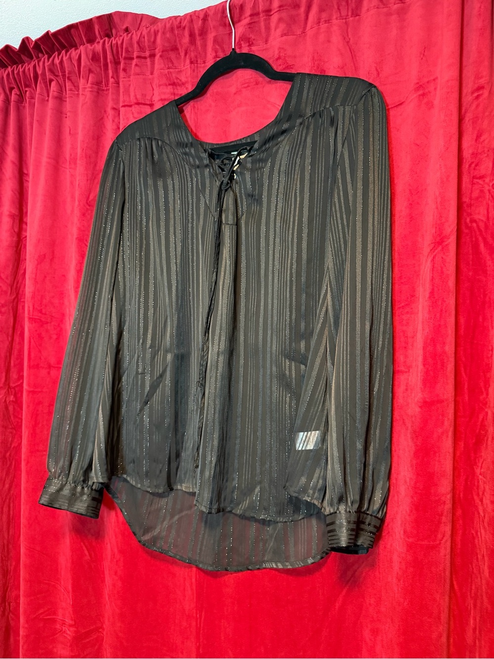 Faded Glory Black Sheer Striped Lace-Up Blouse